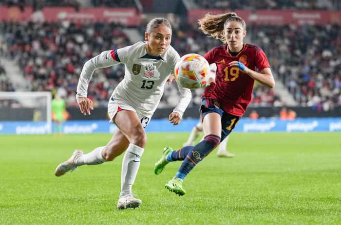 Alyssa Thompson goes after the all while competing for the USWNT.